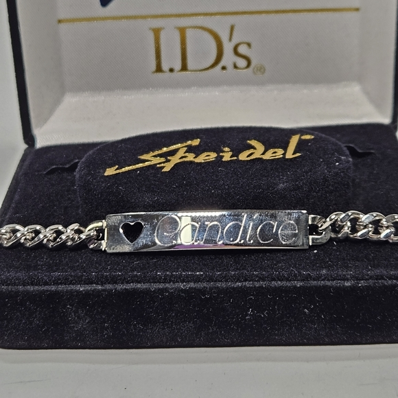 ID Bar Bracelet Speidel USA Brushed Silver Engraved "Candice" - Picture 3 of 4
